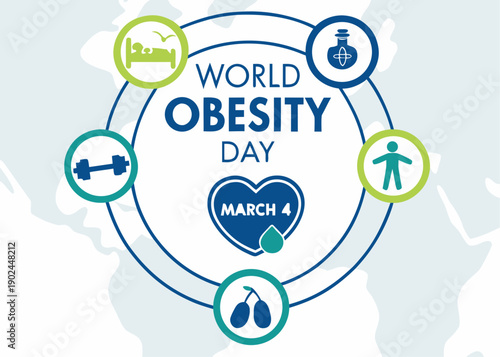 World Obesity Day awareness campaign logo with icons and date March 4