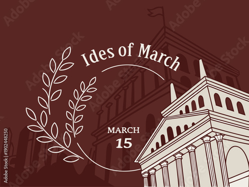 Ides of March illustration with laurel wreath and ancient building
