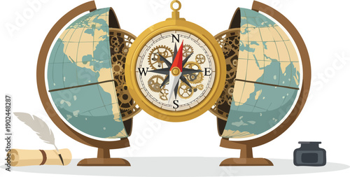 Vintage Clock and Globes with Stationery.