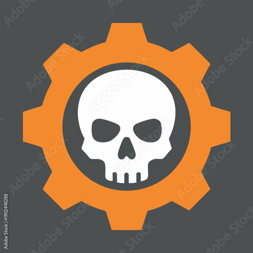 Danger Skull Gear Icon for Safety Warning or Engineering Concept