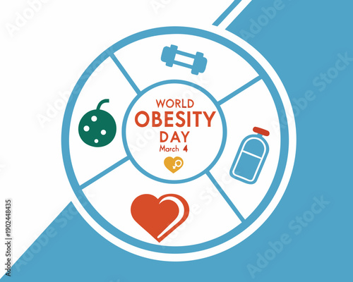 World Obesity Day awareness campaign graphic with icons and date March 4