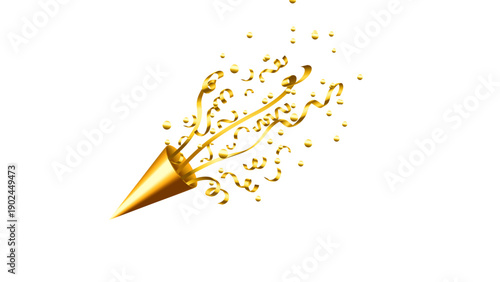Golden Party Popper Exploding with Stars and Confetti - Festive Celebration Explosion Illustration