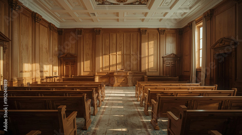 Empty Courtroom Symbolizing Order and Justice