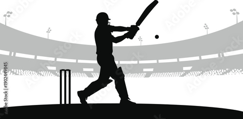 Cricket player in action hitting ball with bat