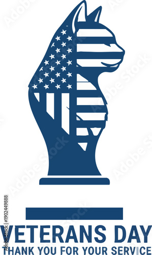 Patriotic Veterans Day Symbol with American Flag Silhouette