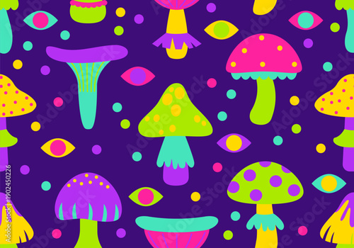 Seamless pattern with mushrooms. Seamless pattern with fairytail mushrooms