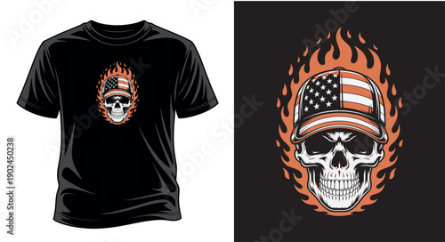 Fiery skull with usa flag hat vector illustration perfect for t-shirt design and merchandise