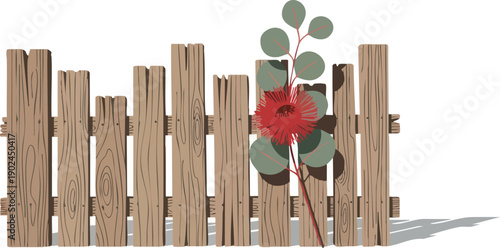 Red Flower Stem with Green Leaves.