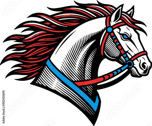Dynamic White Horse Head Mascot Illustration Emblem Vector Graphic
