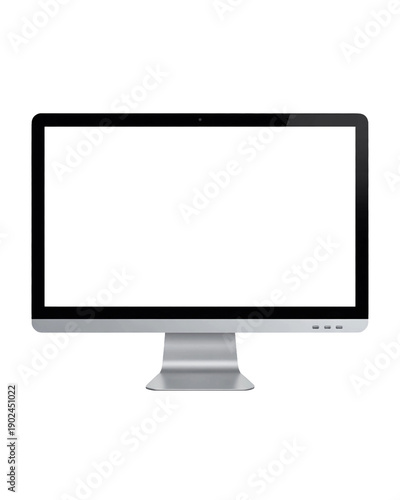 Modern computer monitor with a blank white screen on transparent background