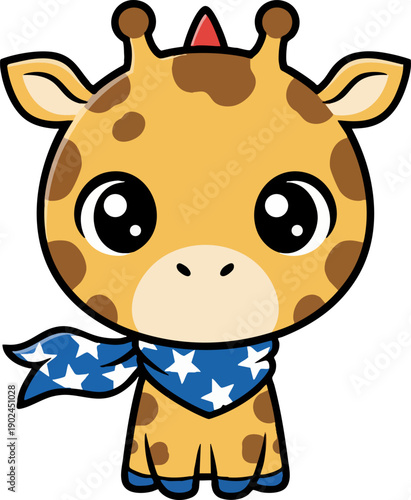 Cute Cartoon Baby Giraffe Wearing Blue Star Bandana Icon
