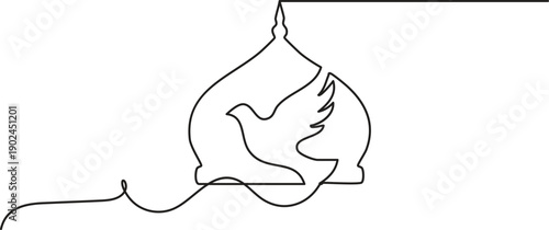Bird inside mosque dome clean continuous one line outline illustration