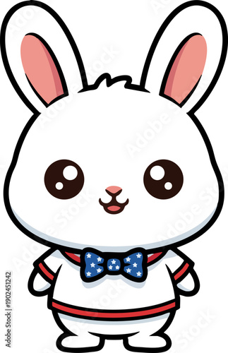 Cute cartoon rabbit character wearing patriotic bow tie