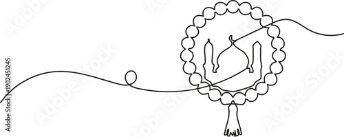Tasbih prayer beads continuous one line drawing minimalist outline illustration