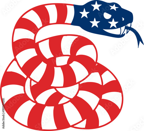Stylized Rattlesnake Wrapped in American Flag Pattern Graphic