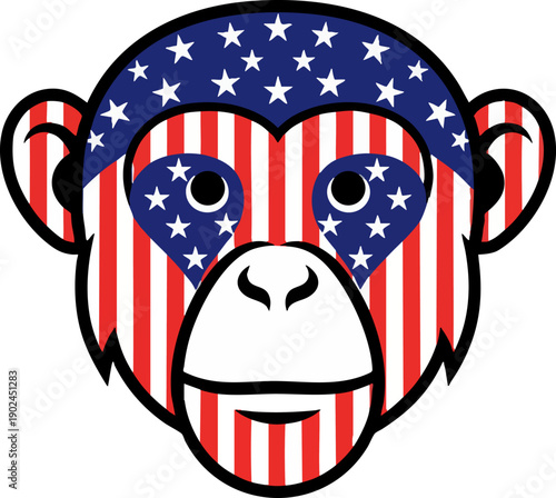 American Flag Monkey Mascot Logo Vector Illustration