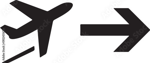 Airplane and arrow icon silhouette illustration isolated on transparent background for travel