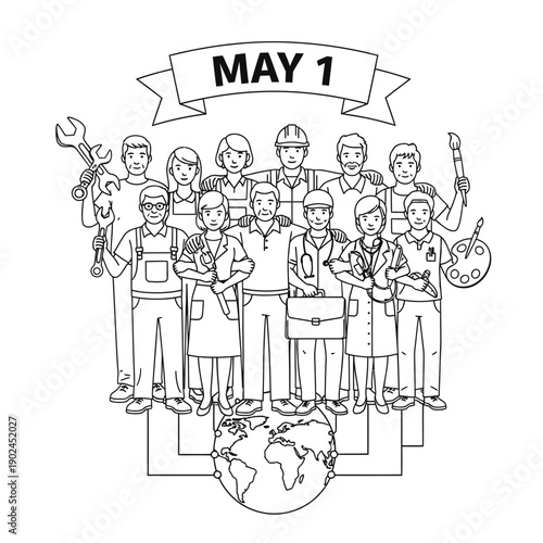 Labor Workers Solidarity Illustration outline