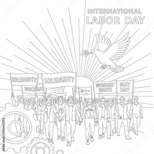 Labor Workers Solidarity Illustration outline