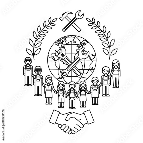 Labor Workers Solidarity Illustration outline