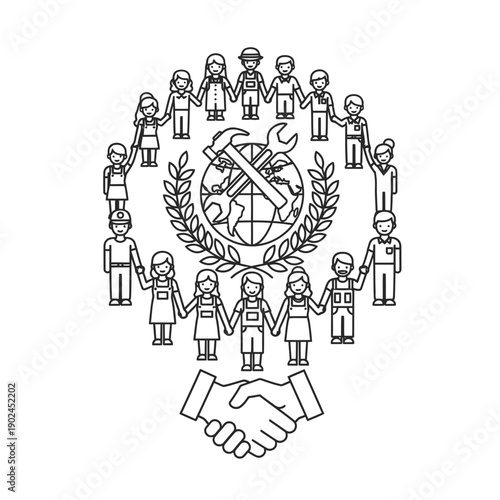 Labor Workers Solidarity Illustration outline