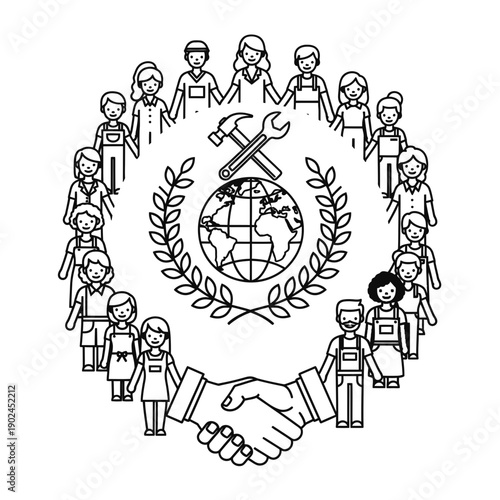 Labor Workers Solidarity Illustration outline
