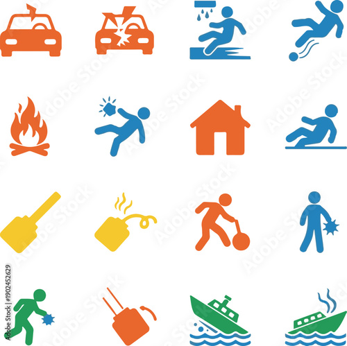 Emergency response silhouette icons for various situations and vehicles silhouette