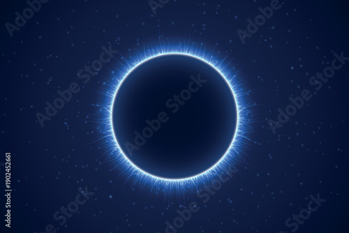 Solar Eclipse With Blue Electric Corona Glow