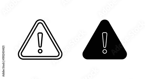 Warning Triangle Icons: Outline and Silhouette for Alert, Danger, and Caution Symbols