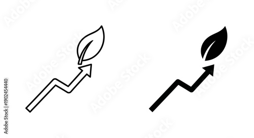 Growth chart with leaf icon, representing economic growth, financial success, and sustainable development, upward trend, positive progress, dual style illustration