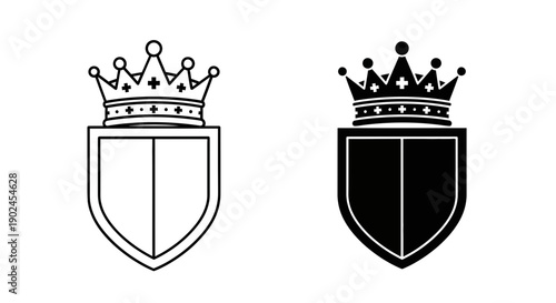 Shield with crown icon - outline and solid fill comparison