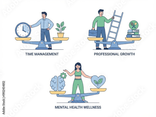 Time management professional growth mental health wellness editable stress homework mental collage anxiety therapy support meditation concept Mental Health Management
