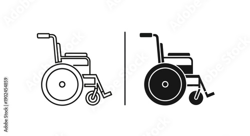 Wheelchair Icons: Line Art and Solid Silhouette for Mobility, Accessibility, and Disability Support