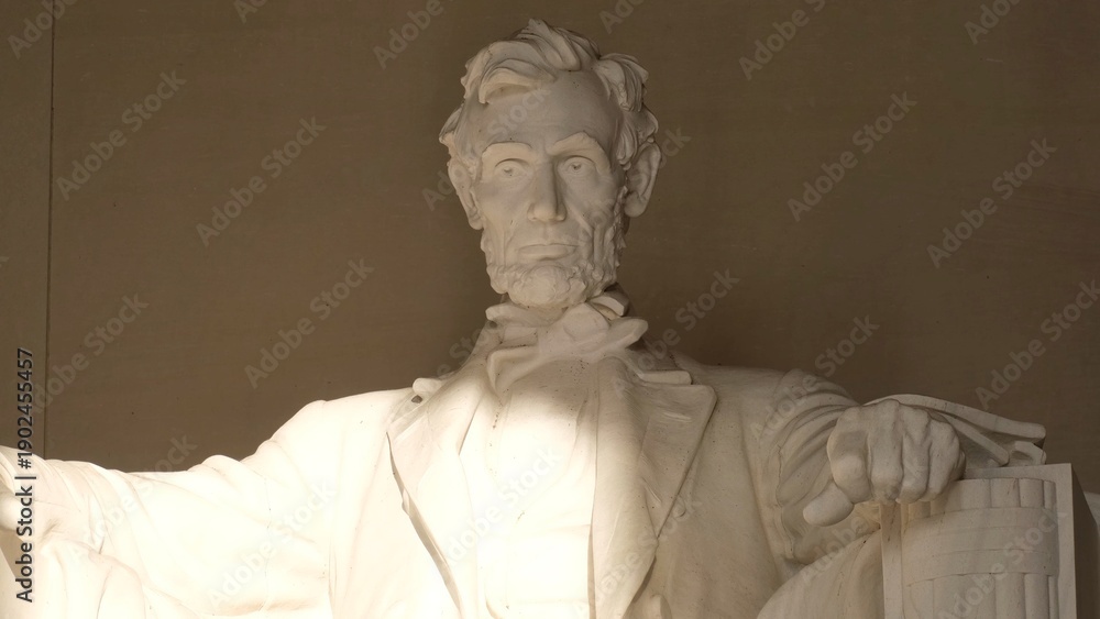 Naklejka premium Abraham lincoln statue, a historical symbol of leadership, freedom, and national unity, crafted from marble, standing as a monumental tribute in washington d.C