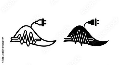 Waveform with plug icon, representing sound waves, energy, or electricity transmission, signal transfer concept, clean signal, dual style illustration
