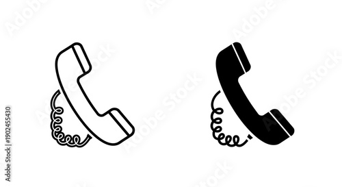 Telephone Handset Icons: Outline and Silhouette for Communication, Call, and Contact