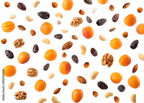 Dried Fruits and Nuts Delight: A vibrant assortment of dried fruits and nuts, meticulously arranged to showcase a colorful and healthy medley.