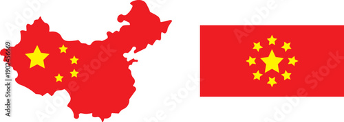 China map icon collection. Solid Silhouette, and Flag Style Vector Collection
