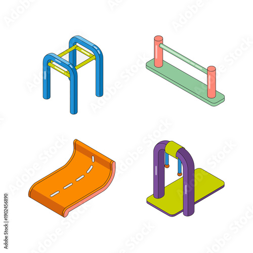 Colorful Playground Equipment Icon Set. Vector Illustration. Editable Stroke.