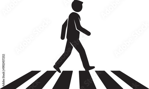 Person crossing road at pedestrian crossing with backpack isolated on transparent background