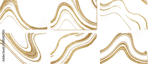Abstract gold wavy lines collection with flowing curves modern luxury background elements flat vector illustration set