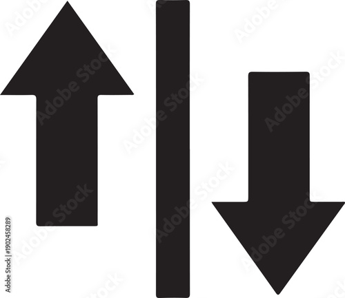 Up and down arrows with a vertical line in between them on transparent background