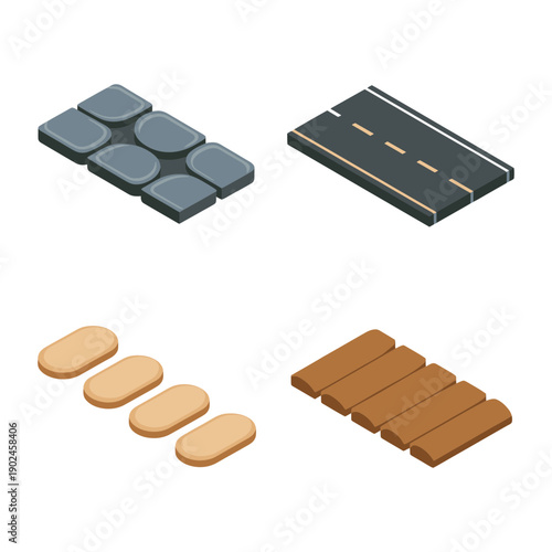 Pathway and Road Construction Icon Set. Vector Illustration. Editable Stroke.