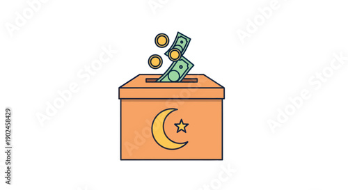 Zakat Islamic Charity Donation Box with Money Contribution