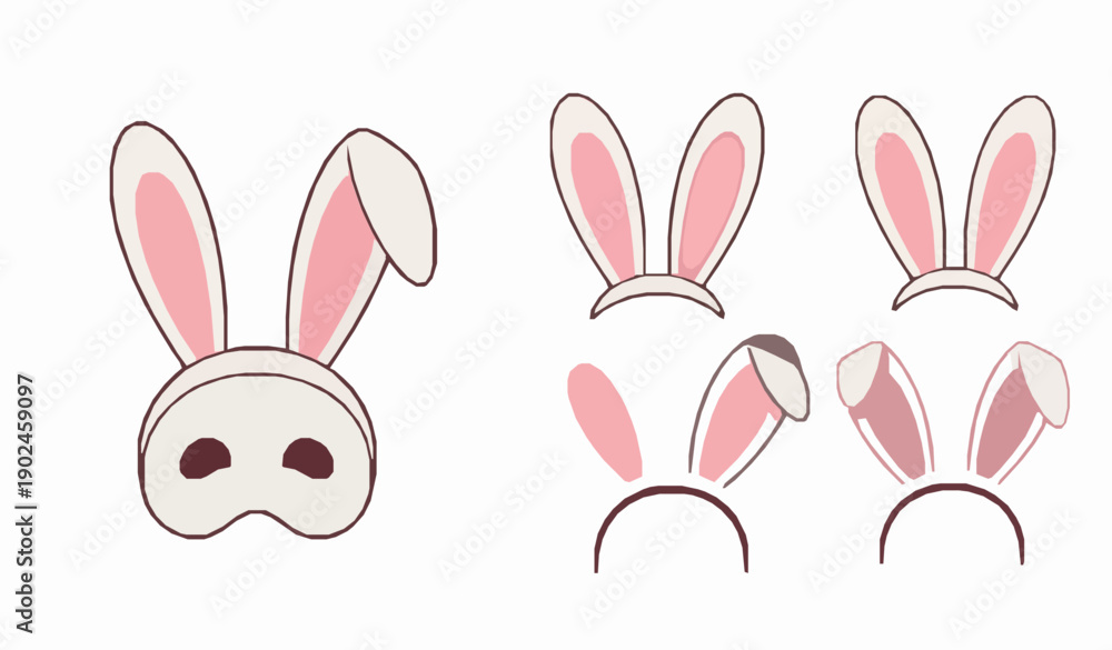 Obraz premium Cute Easter bunny ears mask vector illustration Ostern rabbit ear set isolated on white background