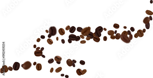 Curve swirl line with coffee beans. Brown aromatic grains elements for cafe menu, banner, product packaging design