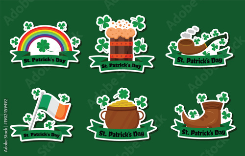 St patrick s day themed stickers featuring rainbows pots of gold and shamrocks