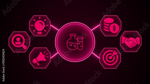 Pink Neon Infographic for Business Research and Scientific Innovation Strategy.