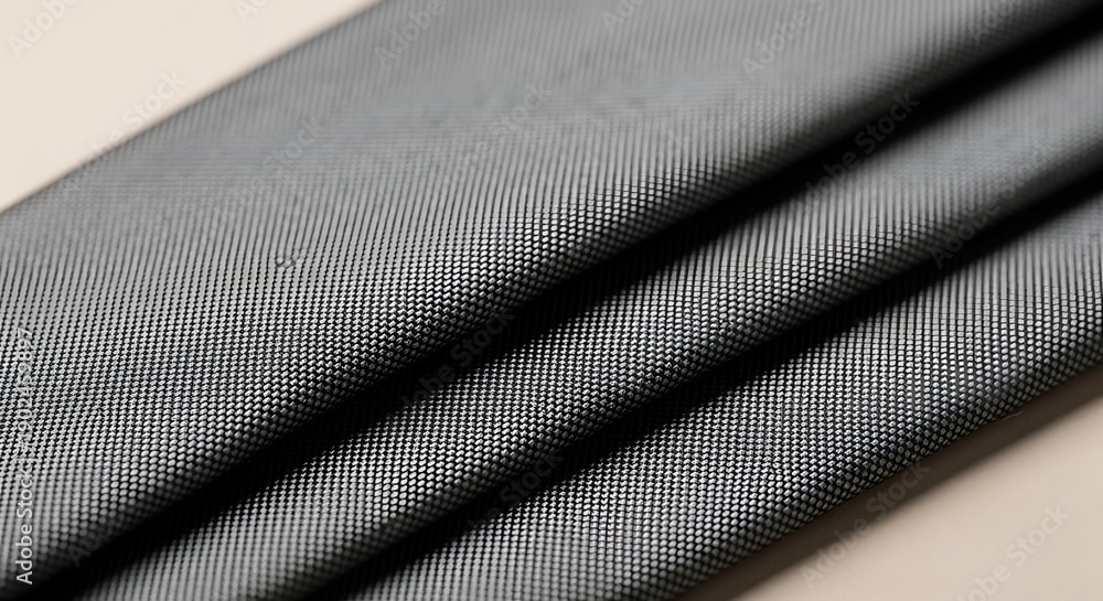 Fototapeta premium Abstract Grey Textile Background: Close-up of Folded Fabric with Diagonal Ribbed Pattern and Soft Shadows