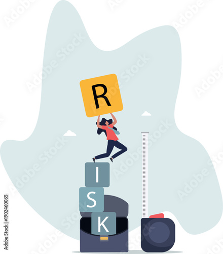 A businesswoman measures risk with a tape measure. Startup concept or risk-based investing.